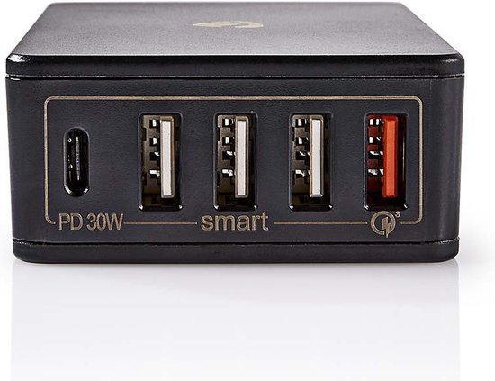 Nedis Oplader - 2x 3,0 A / 3x 2,4 A - Outputs: 5 - Poorttype: 1x USB-C / 4x USB-A - Geen Kabel Inbegrepen - 63 W - Automatische voltage selectie - afbeelding 1