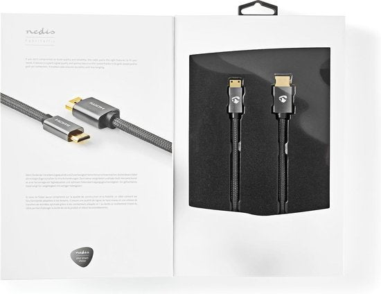 Nedis High Speed ​​HDMI-Kabel met Ethernet - HDMI Connector - HDMI Mini-Connector - 4K@60Hz - 18 Gbps - 2.00 m - Rond - Katoen - Antraciet / Gun Metal Grijs - Cover Window Box - afbeelding 4