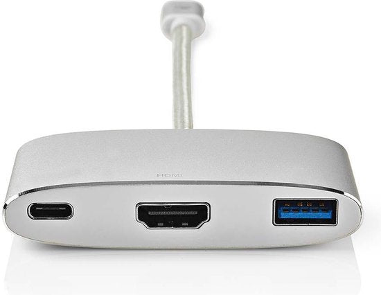 Nedis USB Multi-Port Adapter - USB 3.2 Gen 1 - USB-C Male - HDMI Output / USB-A Female / USB-C Female - 5 Gbps - 0.20 m - Rond - Verguld - Gevlochten / Nylon - Zilver - Cover Window Box - afbeelding 3
