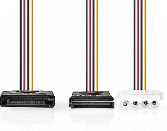 Nedis Interne Voedingskabel - SATA 15-Pins Male - Molex Female / SATA 15-Pins Female - Verguld - 0.20 m - Rond - PVC - Multicolour - Envelop - afbeelding 1