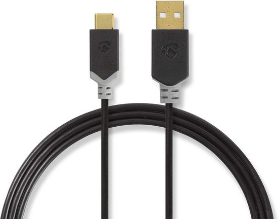 Kabel USB 2.0 | Type-C male - A male | 1,0 m | Antraciet - afbeelding 3