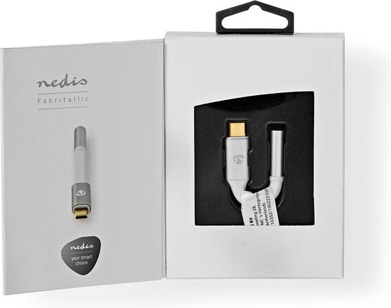 Nedis USB-C Adapter - USB 2.0 - USB-C Male - 3,5 mm Female - 0.08 m - Rond - Verguld - Gevlochten / Nylon - Wit / Zilver - Cover Window Box - afbeelding 6