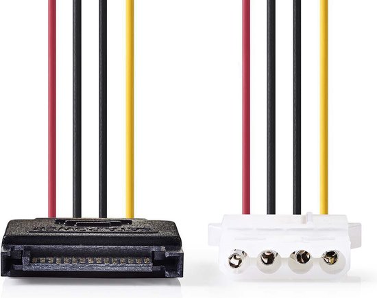 Nedis Interne Voedingskabel - SATA 15-Pins Male - Molex Female - Verguld - 0.15 m - Rond - PVC - Multicolour - Envelop - afbeelding 1