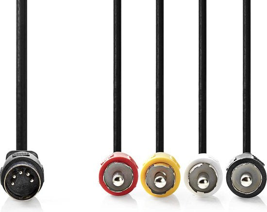 Nedis DIN-Audiokabel - DIN 5-Pins Male - 4x RCA Male - Vernikkeld - 1.00 m - Rond - PVC - Zwart - Label - afbeelding 1