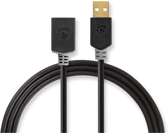 Nedis USB-Kabel - USB - USB-A Male - USB-A Female - Verguld - m - Rond - PVC - Antraciet - Doos - afbeelding 15