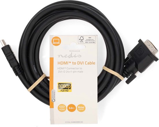 Nedis HDMI Kabel - HDMI Connector - DVI-D 24+1-Pins Male - 1080p - Vernikkeld - 3.00 m - Recht - PVC - Zwart - Label - afbeelding 2