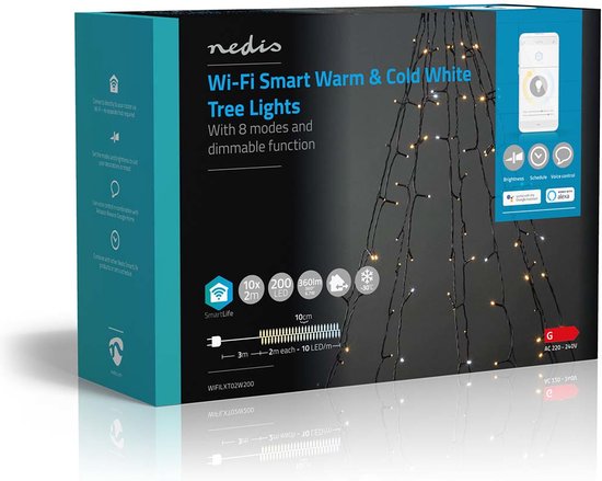 Nedis SmartLife-kerstverlichting - Boom - Wi-Fi - Warm tot Koel Wit - 200 LED's - 20.0 m - 10 x 2 m - Android / IOS - afbeelding 9
