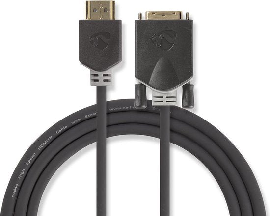 Nedis HDMI Kabel - HDMI Connector - DVI-D 24+1-Pins Male - 1080p - Verguld - 2.00 m - Recht - PVC - Antraciet - Polybag - afbeelding 1