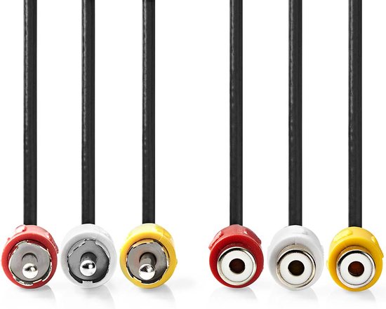 Composite Video Cable | 3x RCA Male - 3x RCA Female | m | Black - afbeelding 9