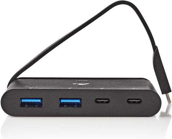 Nedis USB Multi-Port Adapter - USB 3.2 Gen 2 - USB-C Male - 2x USB-A / 2x USB-C - Rond - Vernikkeld - Zwart - Doos - afbeelding 3