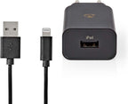 Nedis Oplader - 12 W - Snellaad functie - 1x 2.4 A - Outputs: 1 - USB-A - Lightning 8-Pins (Los) Kabel - 1.00 m - Single Voltage Output - afbeelding 1
