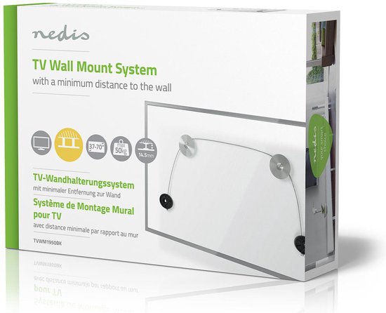Nedis Vaste TV-Muurbeugel - 37-70 " - Maximaal schermgewicht: 50 kg - Minimale muurafstand: 14.5 mm - Montage draad - ABS / Staal - Metaal / Zwart - afbeelding 8