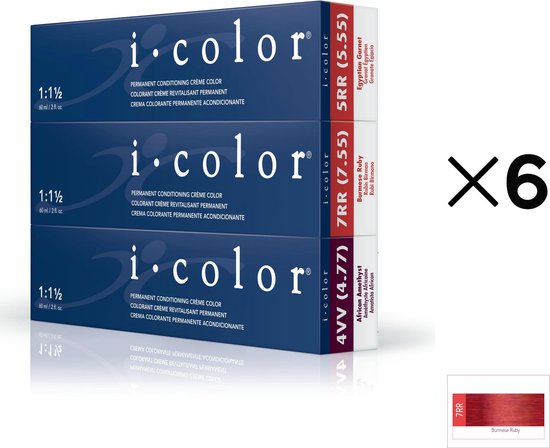 ISO i color Permanent Conditioning Crème Color 60ml 7RR Burmese Ruby x 6 tubes - afbeelding 1
