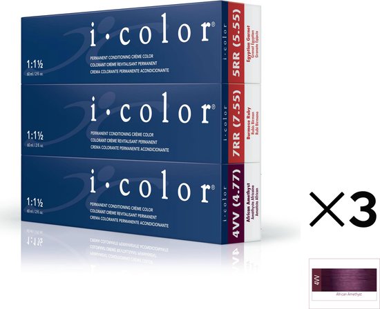 ISO i color Permanent Conditioning Crème Color 60ml 4VV (4.77)African Amethyst x 3 tubes - afbeelding 1