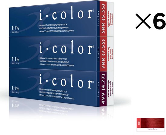 ISO i color Permanent Conditioning Crème Color 60ml 5RR Egyptian Garnet x 6 tubes - afbeelding 1