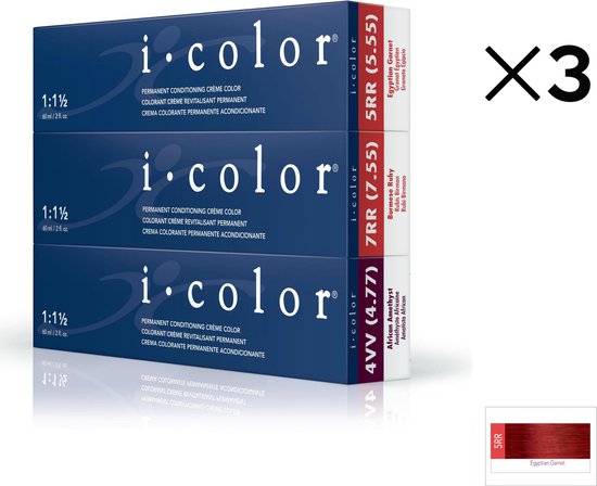 ISO i color Permanent Conditioning Crème Color 60ml 5RR (5.55) Egyptian Garnet x 3 tubes - afbeelding 1