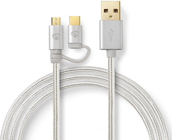 2-in-1-Kabel - USB 2.0 - USB-A Male - USB-C Male - 480 Mbps - 1.00 m - Verguld - Rond - Gevlochten - Aluminium - Cover Window Box - afbeelding 13