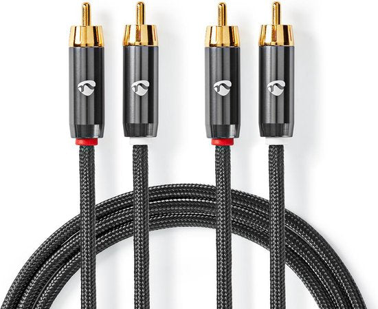 Nedis Stereo-Audiokabel - 2x RCA Male - 2x RCA Male - Verguld - 1.00 m - Rond - Grijs / Gun Metal Grijs - Cover Window Box - afbeelding 1