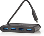 Nedis USB Multi-Port Adapter - USB 3.2 Gen 1 - USB-C Male - 4x USB-A - Rond - Vernikkeld - Zwart - Window Box met Euro Lock - afbeelding 8