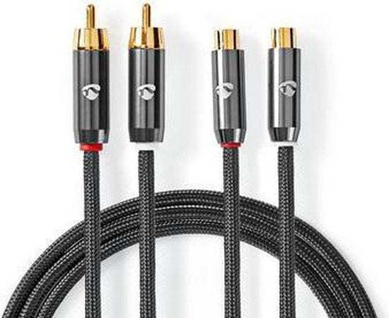 Stereo-Audiokabel - 2x RCA Male - 2x RCA Female - Verguld - 2.00 m - Rond - Grijs / Gun Metal Grijs - Cover Window Box - afbeelding 13
