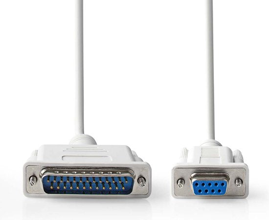 Nedis Seriële Kabel - D-SUB 25-Pins Male - D-SUB 9-Pins Female - Vernikkeld - 2.00 m - Rond - PVC - Ivoor - Label - afbeelding 1