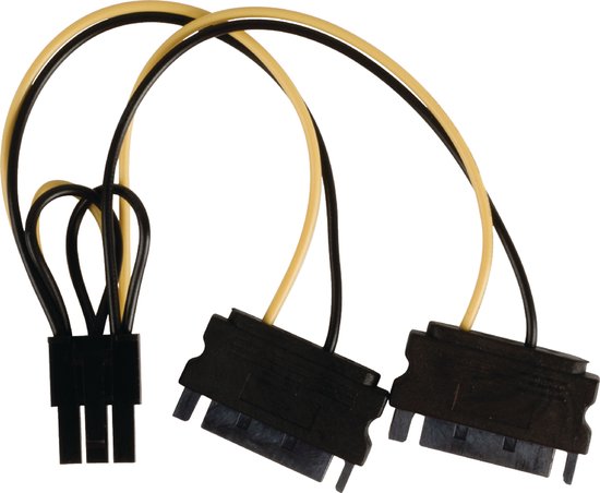 Nedis Interne Voedingskabel - 2x SATA 15-Pins Male - PCI-Express Female - Verguld - 0.20 m - Rond - PVC - Geel / Zwart - Polybag - afbeelding 6