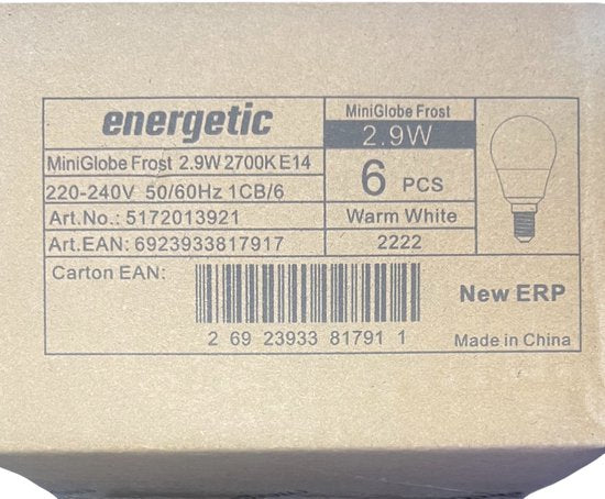 6 x Energetic Led Lamp E 14 Bol Warm Wit 2,9 w (25w) - afbeelding 4