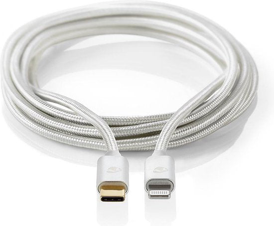 Nedis Premium 8-pins Lightning naar USB-C kabel - USB2.0 - tot 20V/3A / aluminium - meter Zilver — EAN 5412810313037