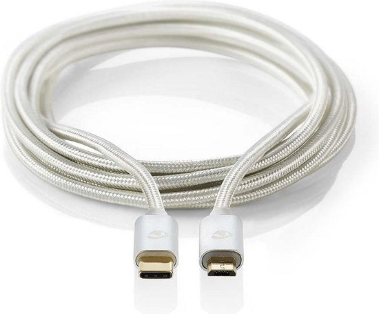 Nedis USB-Kabel - USB 2.0 - USB-C Male - USB Micro-B Male - 10 W - 480 Mbps - Verguld - 3.00 m - Rond - Gevlochten / Nylon - Aluminium - Cover Window Box - afbeelding 1