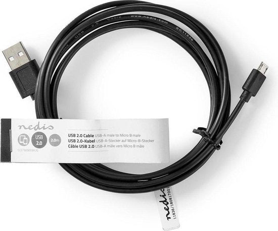 Nedis USB-Kabel - USB 2.0 - USB-A Male - USB Micro-B Male - 4.5 W - 480 Mbps - Vernikkeld - 3.00 m - Rond - PVC - Zwart - Label - afbeelding 2
