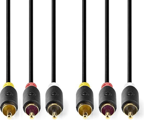 Nedis Composiet Videokabel - 3x RCA Male - 3x RCA Male - Verguld - 480p - 2.00 m - Rond - PVC - Antraciet - Window Box - afbeelding 1