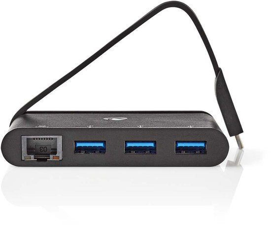 Nedis USB Multi-Port Adapter - USB 3.1 - USB-C Male - RJ45 Female / 3x USB-A - Rond - Vernikkeld - Zwart - Window Box met Euro Lock - afbeelding 3