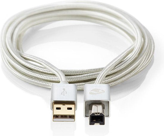 Nedis USB-Kabel - USB 2.0 - USB-A Male - USB-B Male - 10 W - 480 Mbps - Verguld - 2.00 m - Rond - Gevlochten / Nylon - Aluminium - Cover Window Box - afbeelding 1