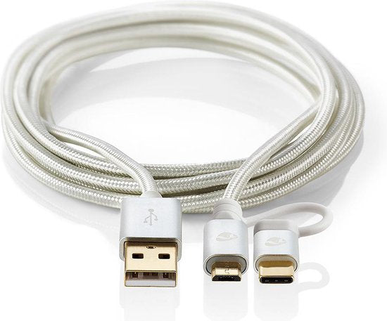 2-in-1-Kabel - USB 2.0 - USB-A Male - USB-C Male - 480 Mbps - 1.00 m - Verguld - Rond - Gevlochten - Aluminium - Cover Window Box - afbeelding 1