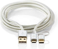 2-in-1-Kabel - USB 2.0 - USB-A Male - USB-C Male - 480 Mbps - 1.00 m - Verguld - Rond - Gevlochten - Aluminium - Cover Window Box - afbeelding 1