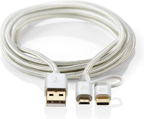 2-in-1-Kabel - USB 2.0 - USB-A Male - USB-C Male - 480 Mbps - 1.00 m - Verguld - Rond - Gevlochten - Aluminium - Cover Window Box - afbeelding 1