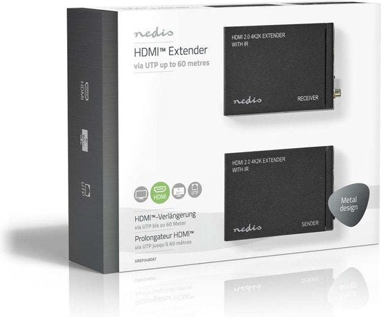 Nedis HDMI-Extender - Over Cat6 - tot 60 m - 4K@60Hz - 18 Gbps - Metaal - Antraciet - afbeelding 12
