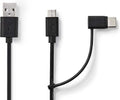 Nedis 2-in-1-Kabel - USB 2.0 - USB-A Male - USB Micro-B Male / USB-C Male - 480 Mbps - 1.00 m - Vernikkeld - Rond - PVC - Zwart - Blister - afbeelding 1