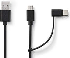 Nedis 2-in-1-Kabel - USB 2.0 - USB-A Male - USB Micro-B Male / USB-C Male - 480 Mbps - 1.00 m - Vernikkeld - Rond - PVC - Zwart - Blister - afbeelding 1