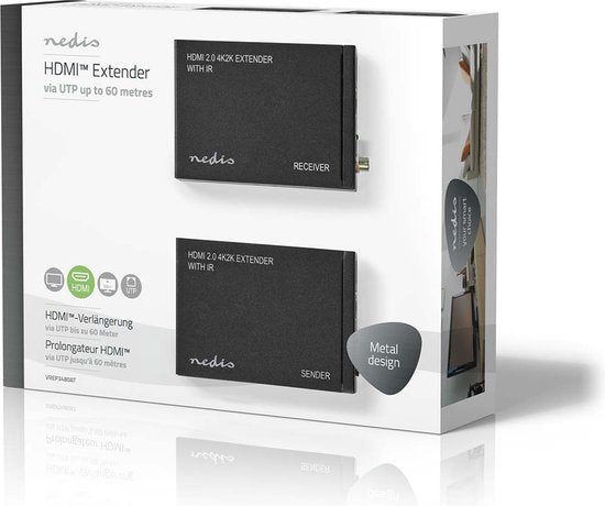 Nedis HDMI-Extender - Over Cat6 - tot 60 m - 4K@60Hz - 18 Gbps - Metaal - Antraciet - afbeelding 10