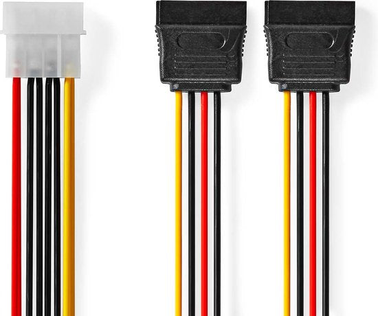 Nedis Interne Voedingskabel - Molex Male - 2x SATA 15-Pins Female - Verguld - 0.15 m - Rond - PVC - Multicolour - Envelop - afbeelding 3