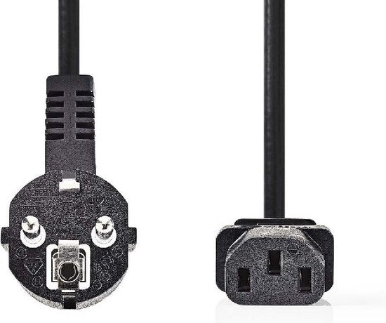 Nedis Stroomkabel - Type F (CEE 7/7) Male - IEC-320-C13 - Gehoekt - Recht - Vernikkeld - 3.00 m - Rond - PVC - Zwart - Label - afbeelding 3
