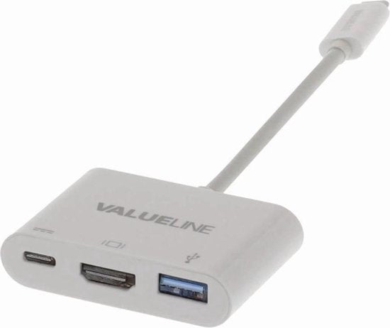 Nedis USB Multi-Port Adapter - USB 3.2 Gen 1 - USB-C Male - HDMI Output / USB-A Female / USB-C Female - 5 Gbps - 0.20 m - Rond - Vernikkeld - PVC - Wit - Doos - afbeelding 6