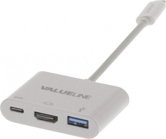 Nedis USB Multi-Port Adapter - USB 3.2 Gen 1 - USB-C Male - HDMI Output / USB-A Female / USB-C Female - 5 Gbps - 0.20 m - Rond - Vernikkeld - PVC - Wit - Polybag - afbeelding 4