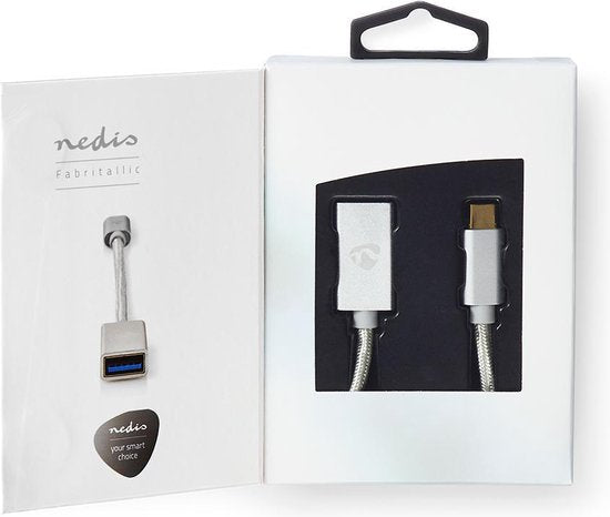 Nedis USB-C Adapter - USB 3.2 Gen 1 - USB-C Male - USB-A Female - 5 Gbps - 0.20 m - Rond - Verguld - Gevlochten / Nylon - Zilver - Cover Window Box - afbeelding 4