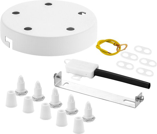 Home Sweet Home - Plafondkap Wit - 12/12/4.5cm - 5 lichts Planfondkap - Ronde plafondrozet - metaal - inclusief aansluit box en montage beugel - - afbeelding 7