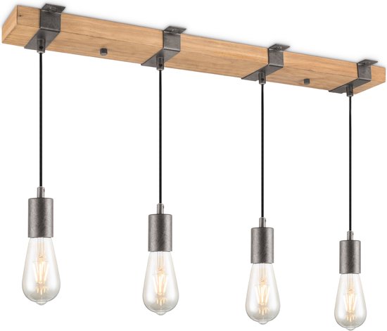 Home Sweet Home - Landelijke Hanglamp Denton - geschikt voor E27 LED lichtbron - 3 lichts hanglamp gemaakt van Hout - 70/14/110cm - Pendellamp - afbeelding 1