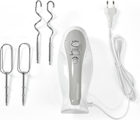 Nedis Handmixer - 200 W - 5-Snelheden - Turbo-functie - 2 Deeghaken / 2 Kloppers - Grijs / Wit - afbeelding 5