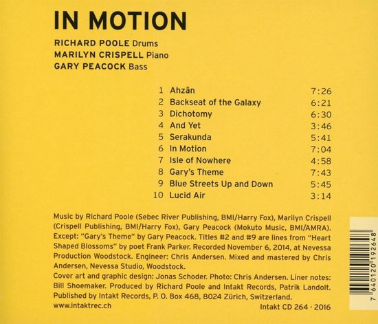 Richard Poole, Marilyn Crispell, Gary Peacock - In Motion (CD) - afbeelding 2