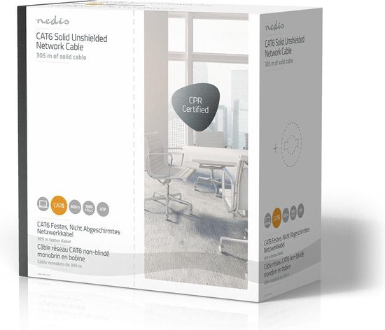 Nedis Netwerk Kabel Rol - CAT6 - Solid - U/UTP - Koper - 305.0 m - Binnenshuis - Rond - PVC - Grijs - Gift Box - afbeelding 4